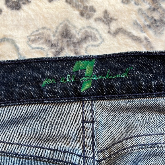 7 for All Mankind Flare Medium Blue Denim Jeans Green Signature Pocket 26 - Picture 6 of 14